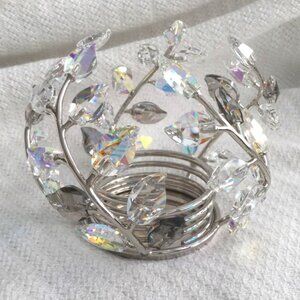 Swarovski Tea Light Candle Holder Leaves Aurora Borealis Crystal 861933 Retired